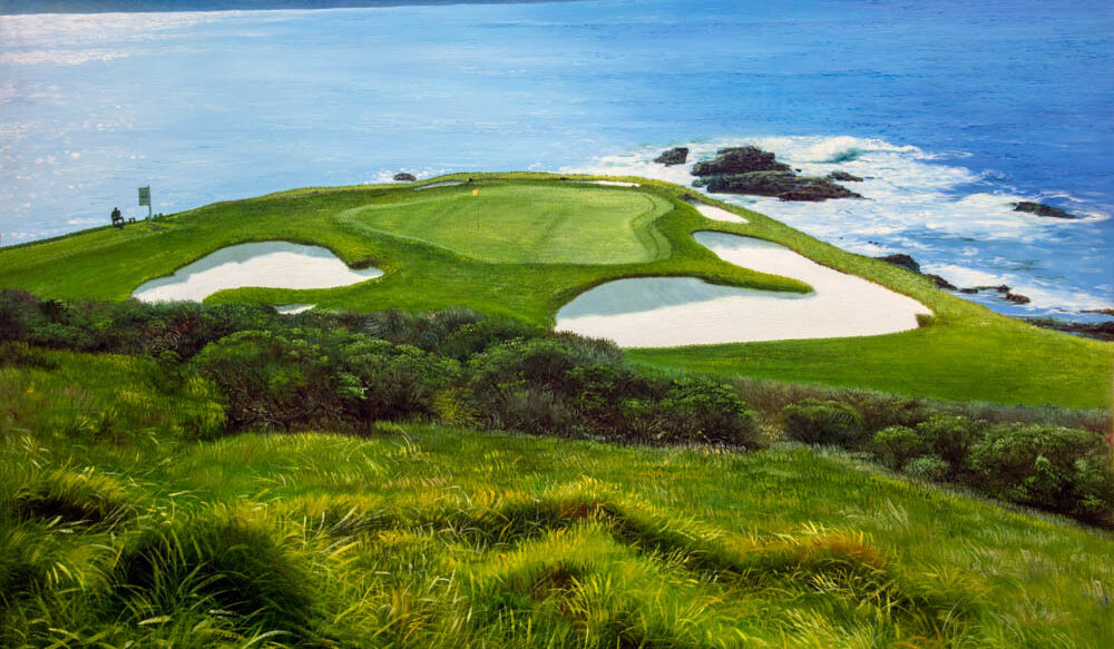 Pebble Beach Golf Links Club Hole 7 golf course oil painting art print 2550